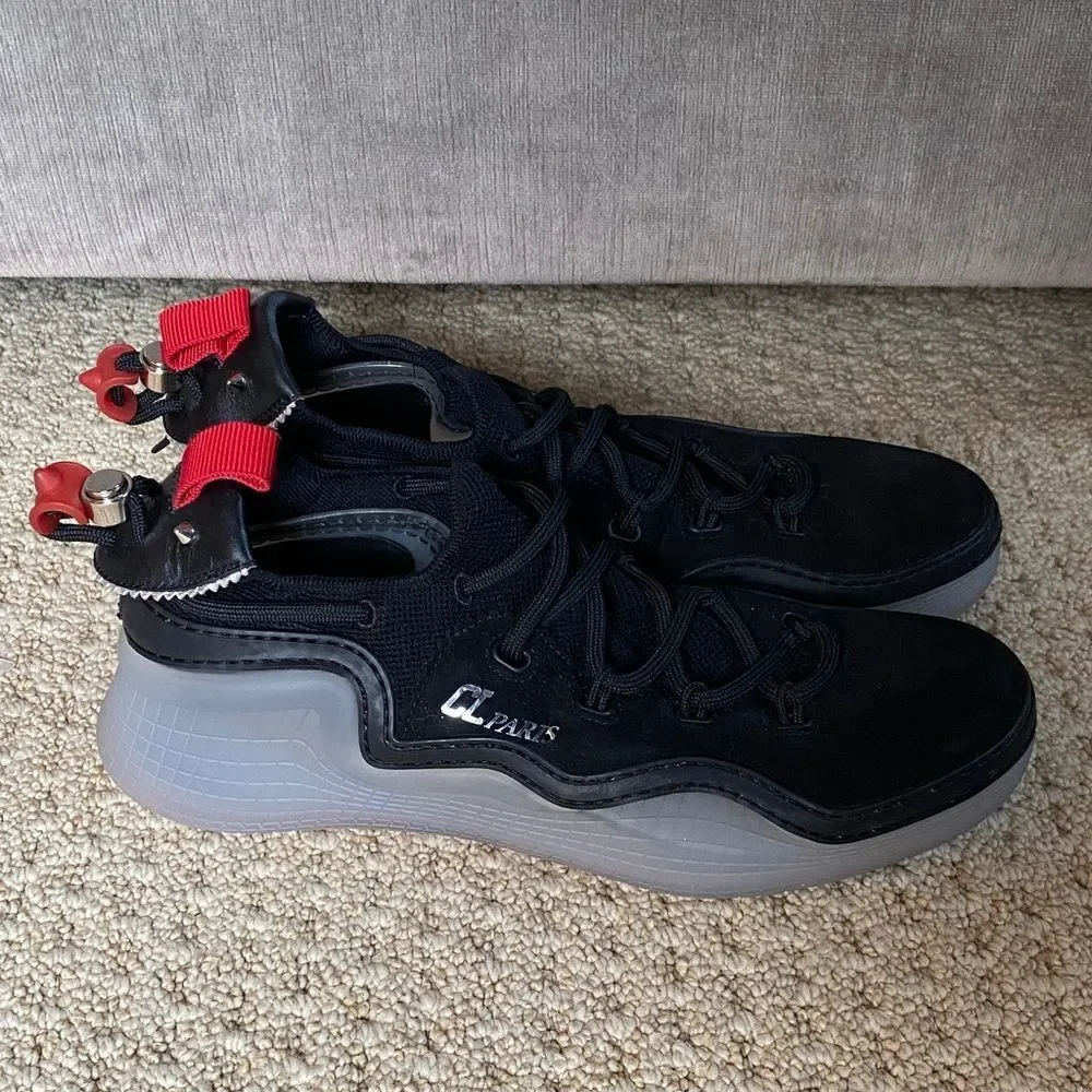 Christian Louboutin Black and Gray Sneakers with Red Accents